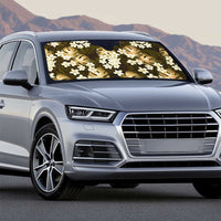 Gold Tropical Hawaii Auto Sun Shade Seamless Monstera Plumeria Hawaiian Pattern - Polynesian Pride