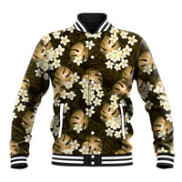 Gold Tropical Hawaii Baseball Jacket Seamless Monstera Plumeria Hawaiian Pattern LT14 Unisex Gold - Polynesian Pride
