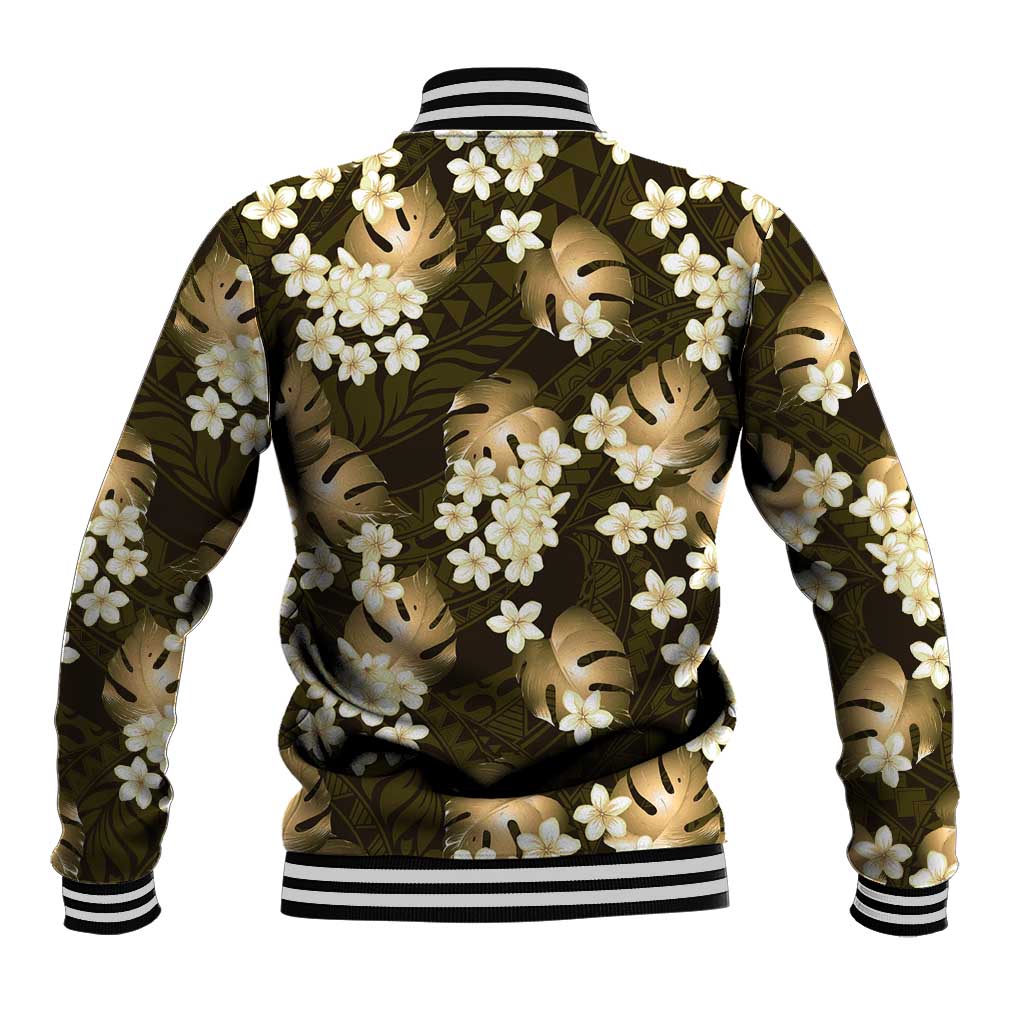 Gold Tropical Hawaii Baseball Jacket Seamless Monstera Plumeria Hawaiian Pattern LT14 - Polynesian Pride