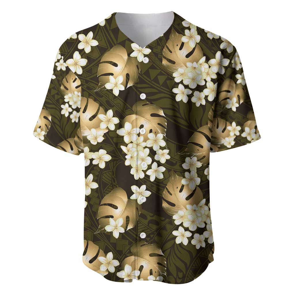 Gold Tropical Hawaii Baseball Jersey Seamless Monstera Plumeria Hawaiian Pattern - Polynesian Pride