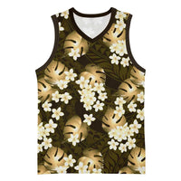 Gold Tropical Hawaii Basketball Jersey Seamless Monstera Plumeria Hawaiian Pattern LT14 Unisex Gold - Polynesian Pride