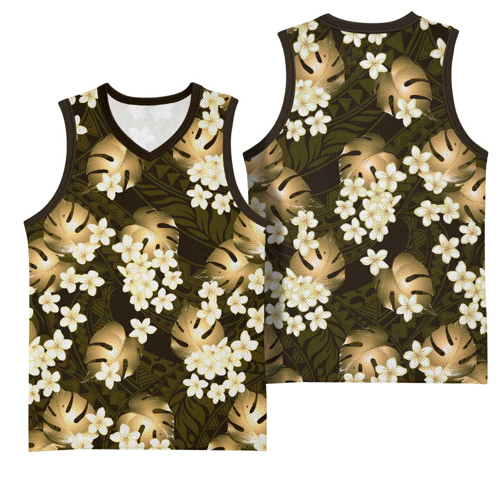 Gold Tropical Hawaii Basketball Jersey Seamless Monstera Plumeria Hawaiian Pattern LT14 - Polynesian Pride