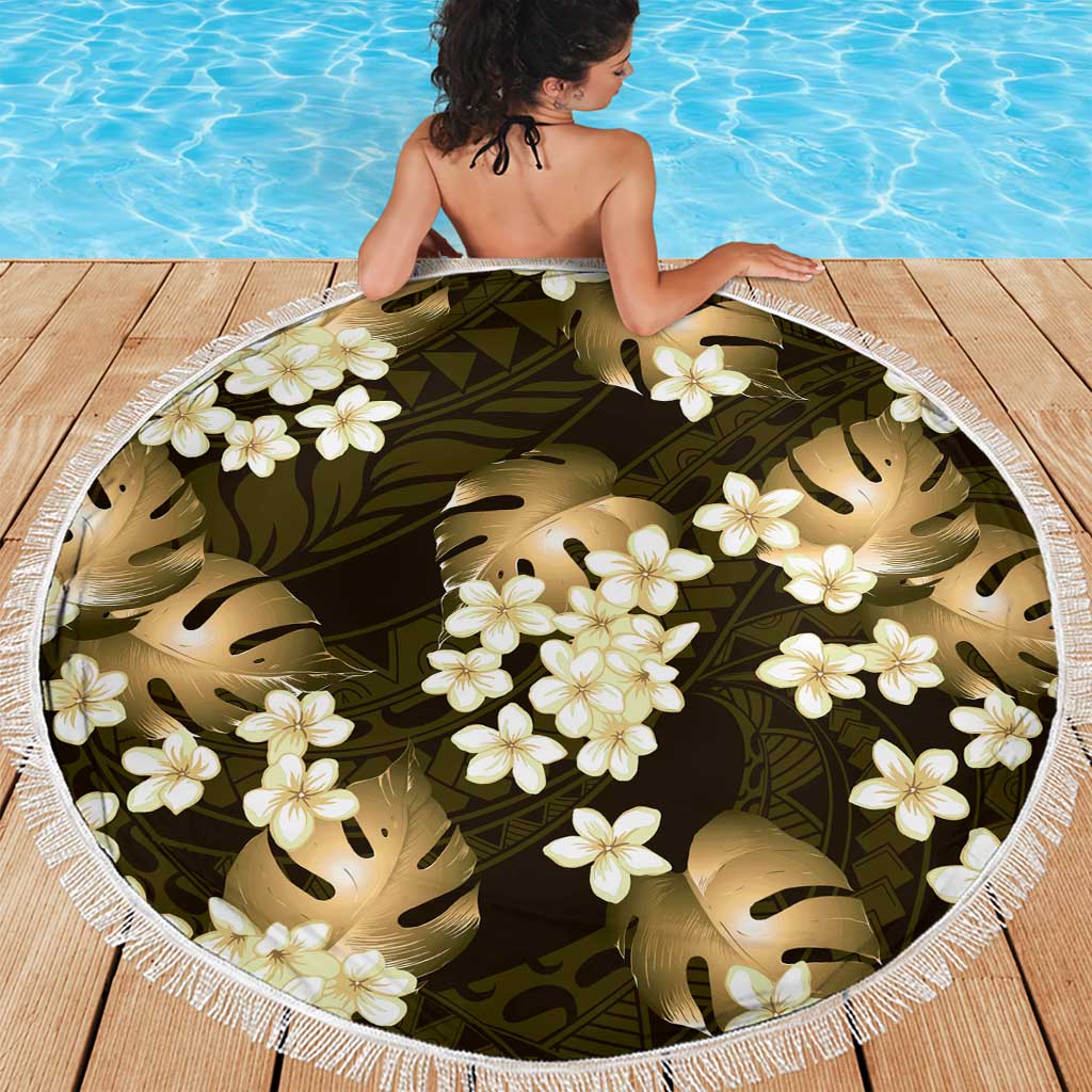 Gold Tropical Hawaii Beach Blanket Seamless Monstera Plumeria Hawaiian Pattern LT14 - Polynesian Pride