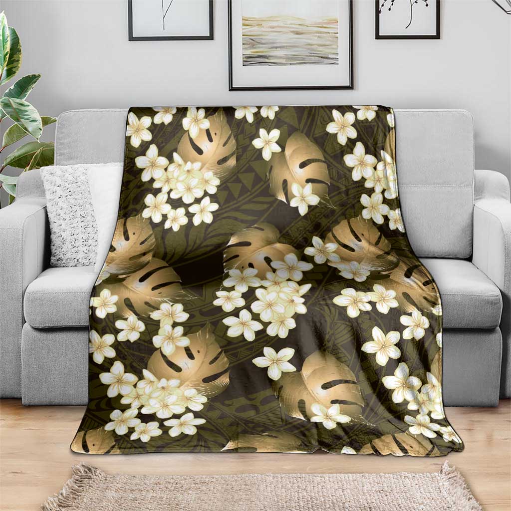 Gold Tropical Hawaii Blanket Seamless Monstera Plumeria Hawaiian Pattern - Polynesian Pride