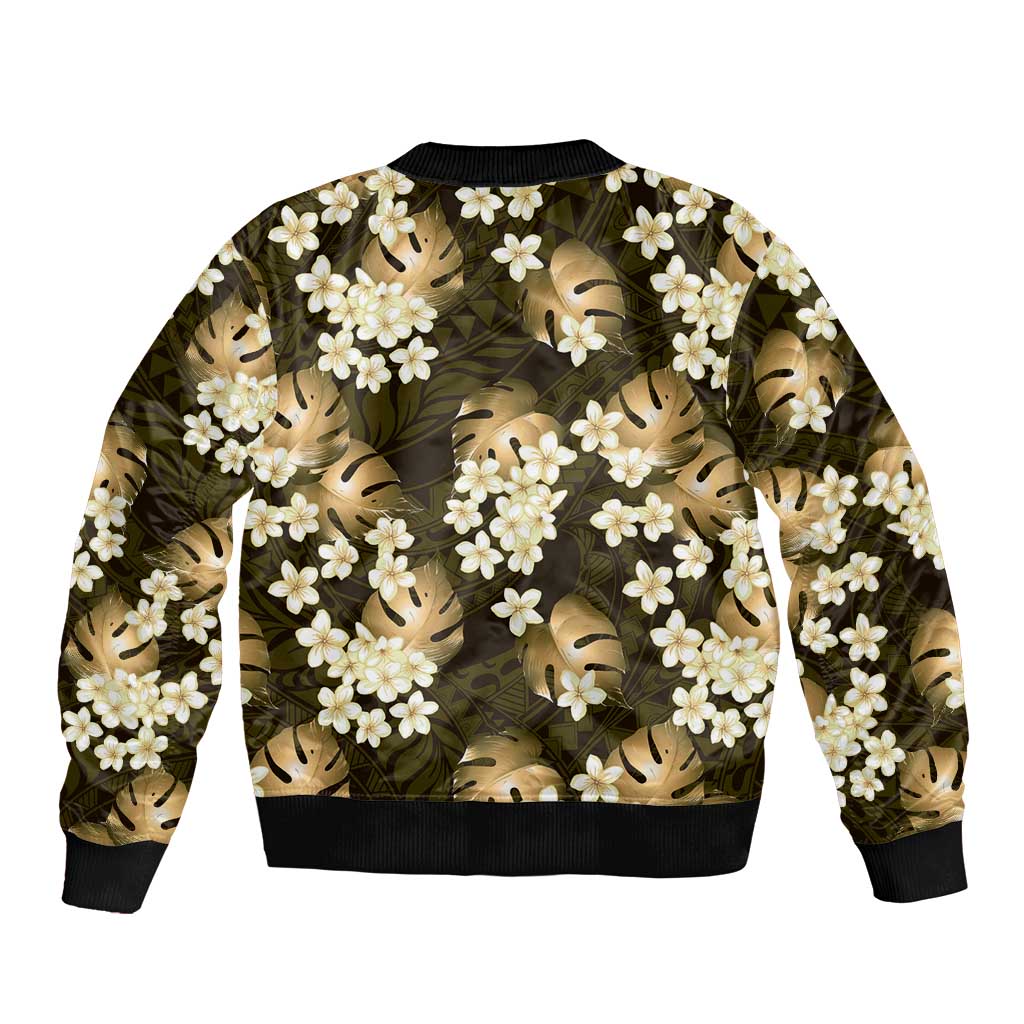 Gold Tropical Hawaii Bomber Jacket Seamless Monstera Plumeria Hawaiian Pattern - Polynesian Pride