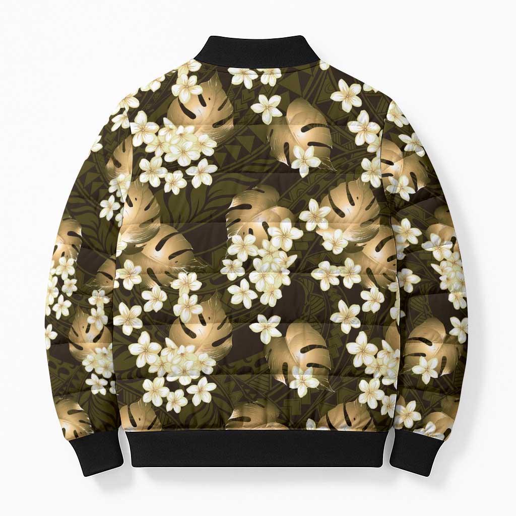 Gold Tropical Hawaii Bomber Puffer Jacket Seamless Monstera Plumeria Hawaiian Pattern LT14 - Polynesian Pride