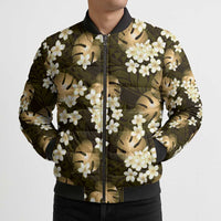 Gold Tropical Hawaii Bomber Puffer Jacket Seamless Monstera Plumeria Hawaiian Pattern LT14 - Polynesian Pride