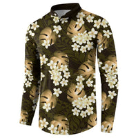 Gold Tropical Hawaii Button Sweatshirt Seamless Monstera Plumeria Hawaiian Pattern LT14 - Polynesian Pride