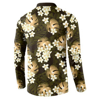 Gold Tropical Hawaii Button Sweatshirt Seamless Monstera Plumeria Hawaiian Pattern LT14 - Polynesian Pride