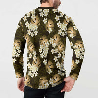 Gold Tropical Hawaii Button Sweatshirt Seamless Monstera Plumeria Hawaiian Pattern LT14 - Polynesian Pride