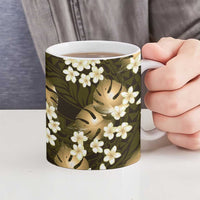 Gold Tropical Hawaii Ceramic Mug Seamless Monstera Plumeria Hawaiian Pattern LT14 - Polynesian Pride