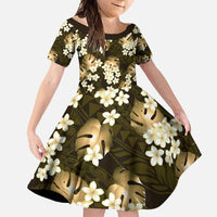 Gold Tropical Hawaii Family Matching Mermaid Dress and Hawaiian Shirt Seamless Monstera Plumeria Hawaiian Pattern - Polynesian Pride