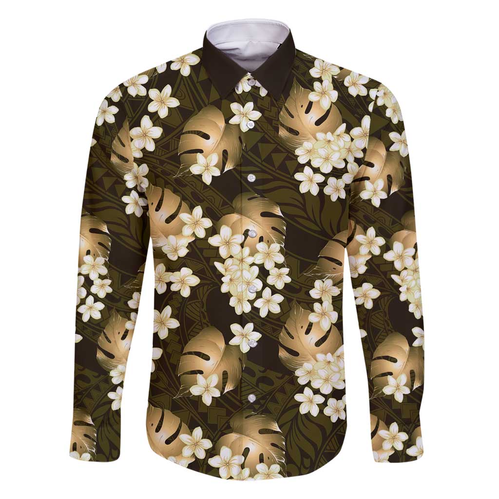 Gold Tropical Hawaii Family Matching Off Shoulder Short Dress and Hawaiian Shirt Seamless Monstera Plumeria Hawaiian Pattern - Polynesian Pride