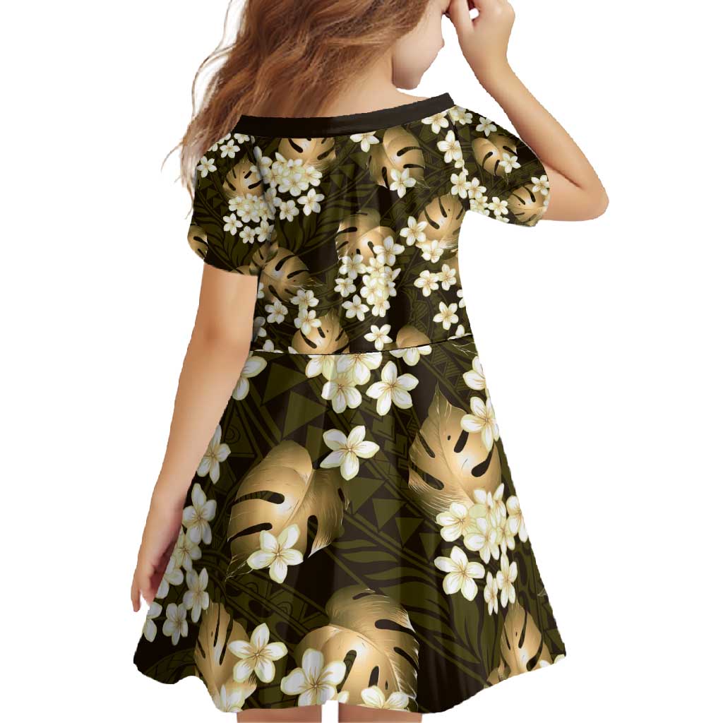 Gold Tropical Hawaii Family Matching Short Sleeve Bodycon Dress and Hawaiian Shirt Seamless Monstera Plumeria Hawaiian Pattern - Polynesian Pride