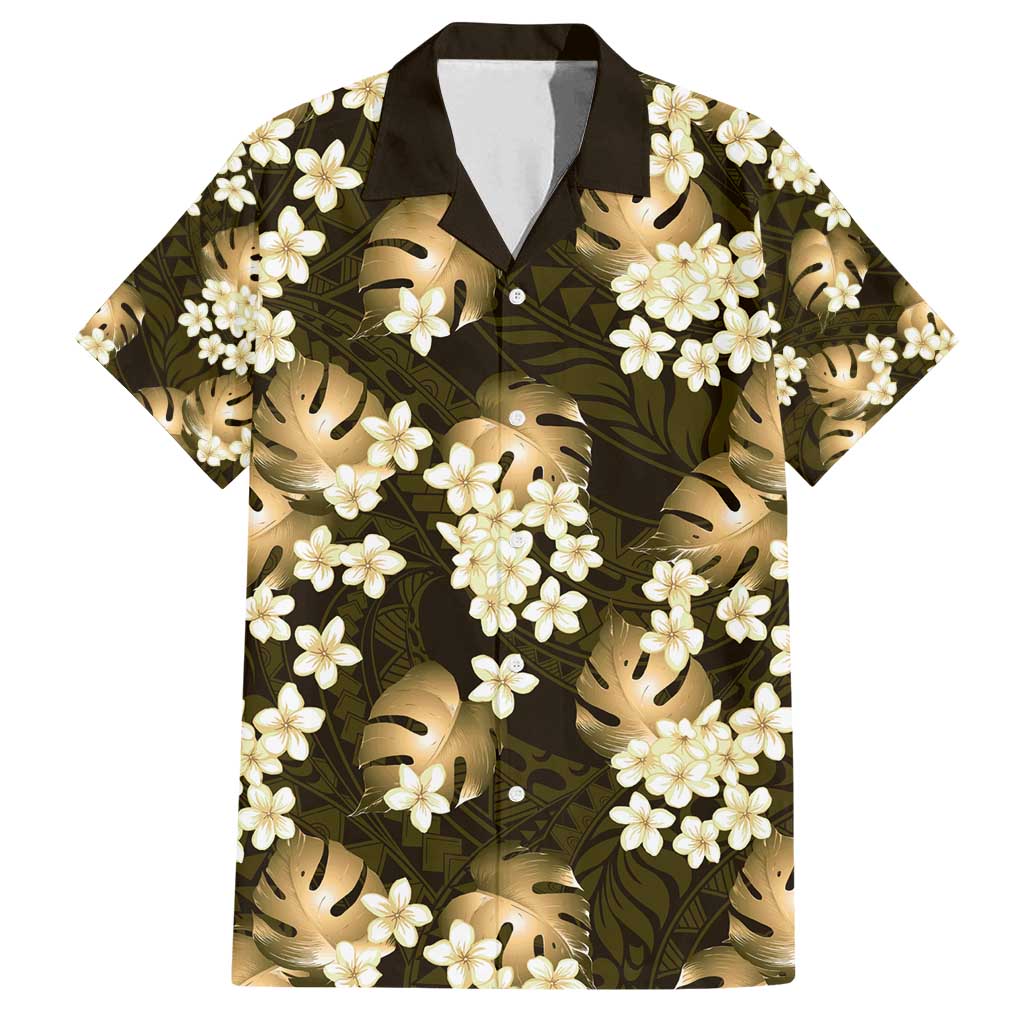 Gold Tropical Hawaii Family Matching Tank Maxi Dress and Hawaiian Shirt Seamless Monstera Plumeria Hawaiian Pattern - Polynesian Pride