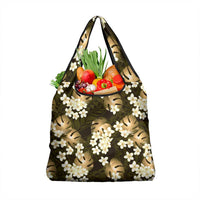 Gold Tropical Hawaii Grocery Bag Seamless Monstera Plumeria Hawaiian Pattern - Polynesian Pride