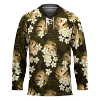Gold Tropical Hawaii Hockey Jersey Seamless Monstera Plumeria Hawaiian Pattern LT14 Unisex Gold - Polynesian Pride