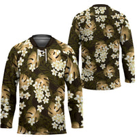 Gold Tropical Hawaii Hockey Jersey Seamless Monstera Plumeria Hawaiian Pattern LT14 - Polynesian Pride