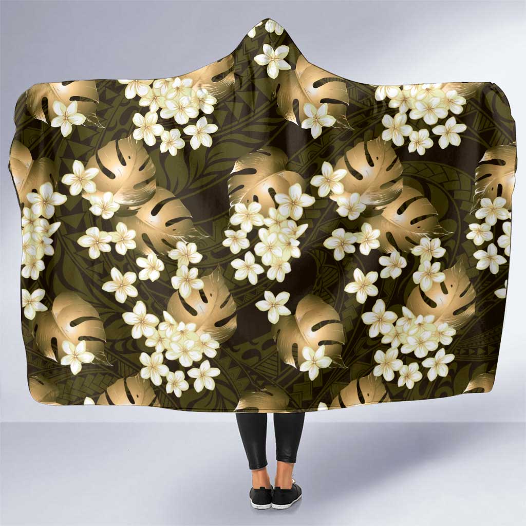 Gold Tropical Hawaii Hooded Blanket Seamless Monstera Plumeria Hawaiian Pattern - Polynesian Pride