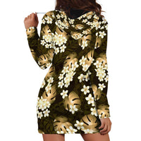 Gold Tropical Hawaii Hoodie Dress Seamless Monstera Plumeria Hawaiian Pattern - Polynesian Pride