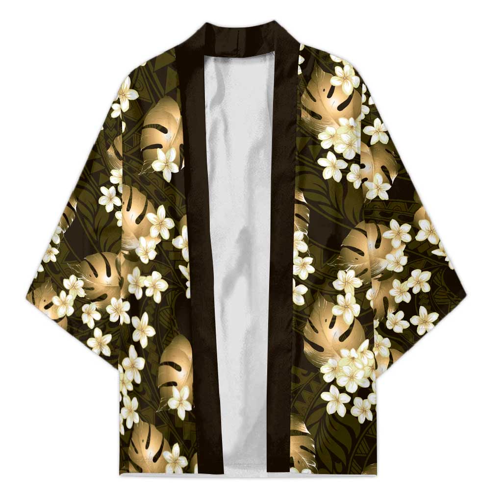 Gold Tropical Hawaii Kimono Seamless Monstera Plumeria Hawaiian Pattern - Polynesian Pride