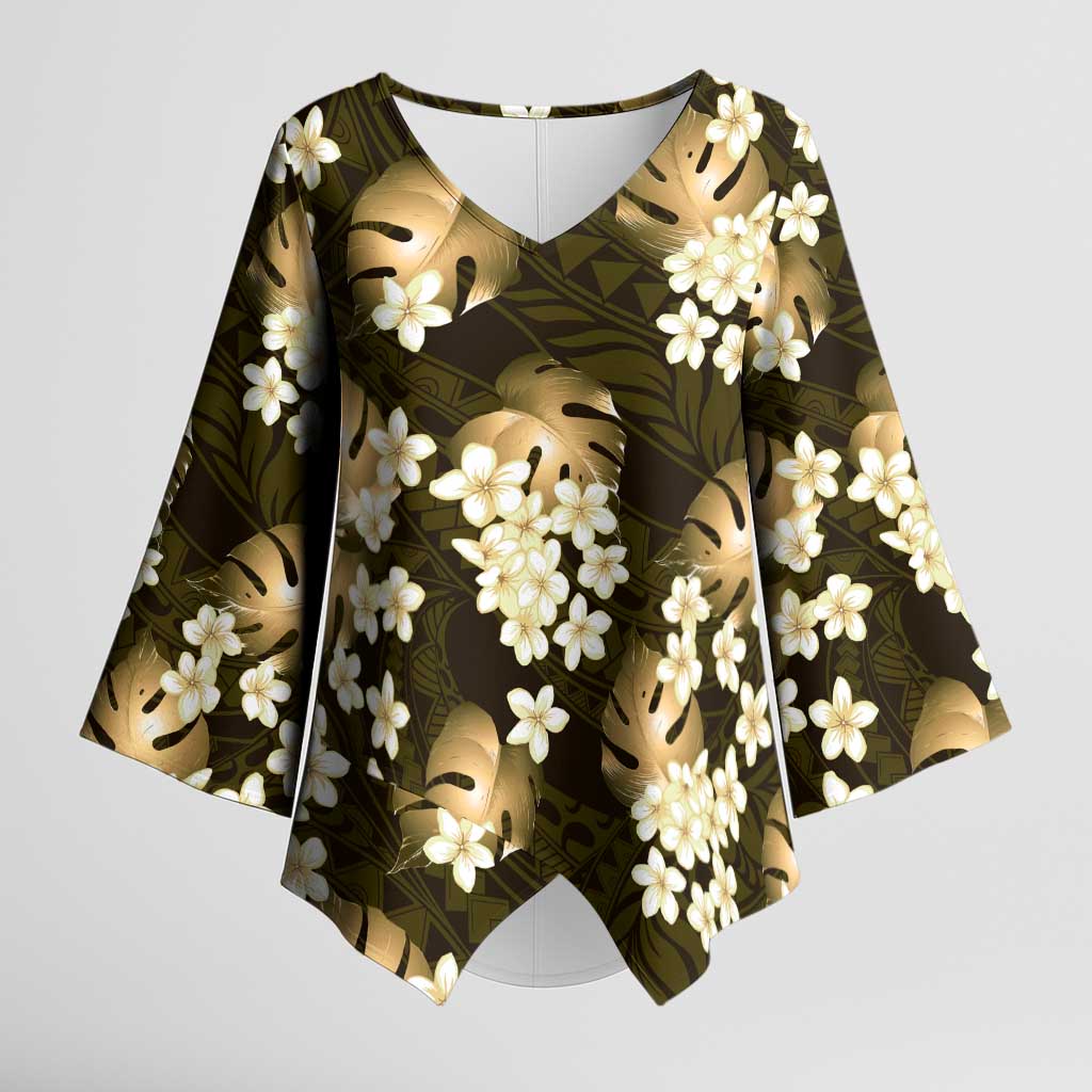 Gold Tropical Hawaii Kimono Sleeve Blouse Seamless Monstera Plumeria Hawaiian Pattern LT14 Female Gold - Polynesian Pride
