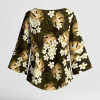 Gold Tropical Hawaii Kimono Sleeve Blouse Seamless Monstera Plumeria Hawaiian Pattern LT14 - Polynesian Pride