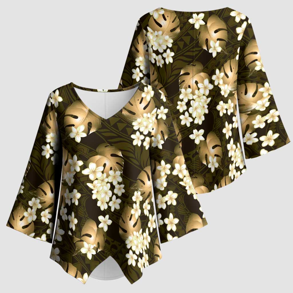 Gold Tropical Hawaii Kimono Sleeve Blouse Seamless Monstera Plumeria Hawaiian Pattern LT14 - Polynesian Pride