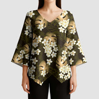 Gold Tropical Hawaii Kimono Sleeve Blouse Seamless Monstera Plumeria Hawaiian Pattern LT14 - Polynesian Pride