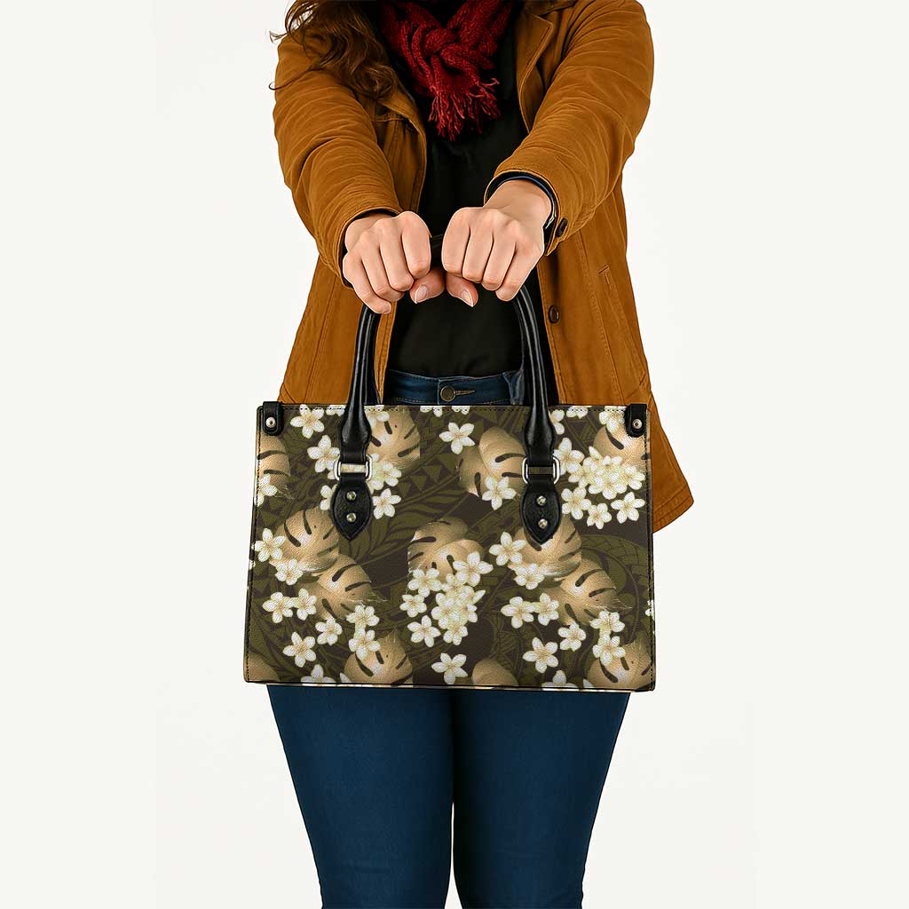 Gold Tropical Hawaii Leather Bag Seamless Monstera Plumeria Hawaiian Pattern - Polynesian Pride