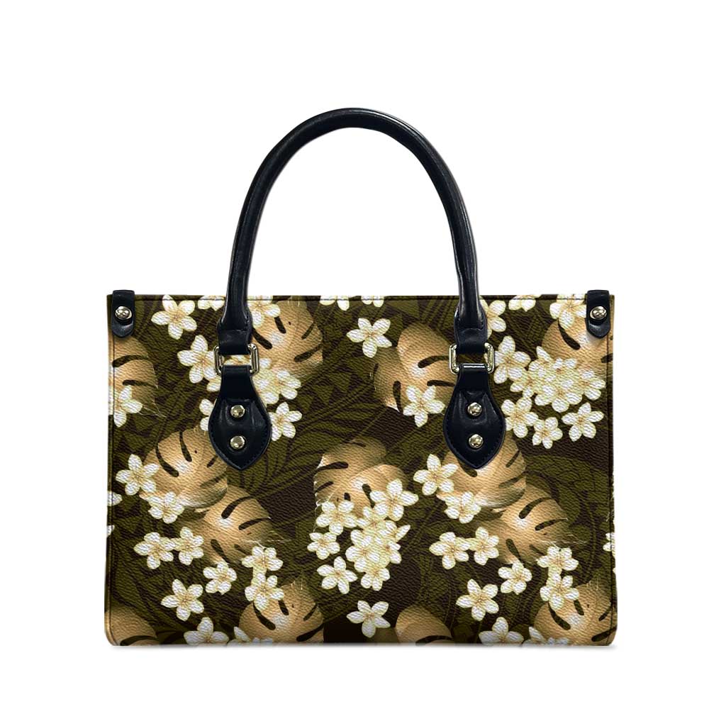Gold Tropical Hawaii Leather Bag Seamless Monstera Plumeria Hawaiian Pattern - Polynesian Pride