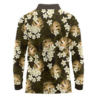Gold Tropical Hawaii Long Sleeve Polo Shirt Seamless Monstera Plumeria Hawaiian Pattern LT14 - Polynesian Pride