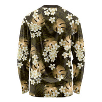 Gold Tropical Hawaii Long Sleeve Shirt Seamless Monstera Plumeria Hawaiian Pattern - Polynesian Pride