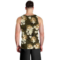 Gold Tropical Hawaii Men Tank Top Seamless Monstera Plumeria Hawaiian Pattern - Polynesian Pride