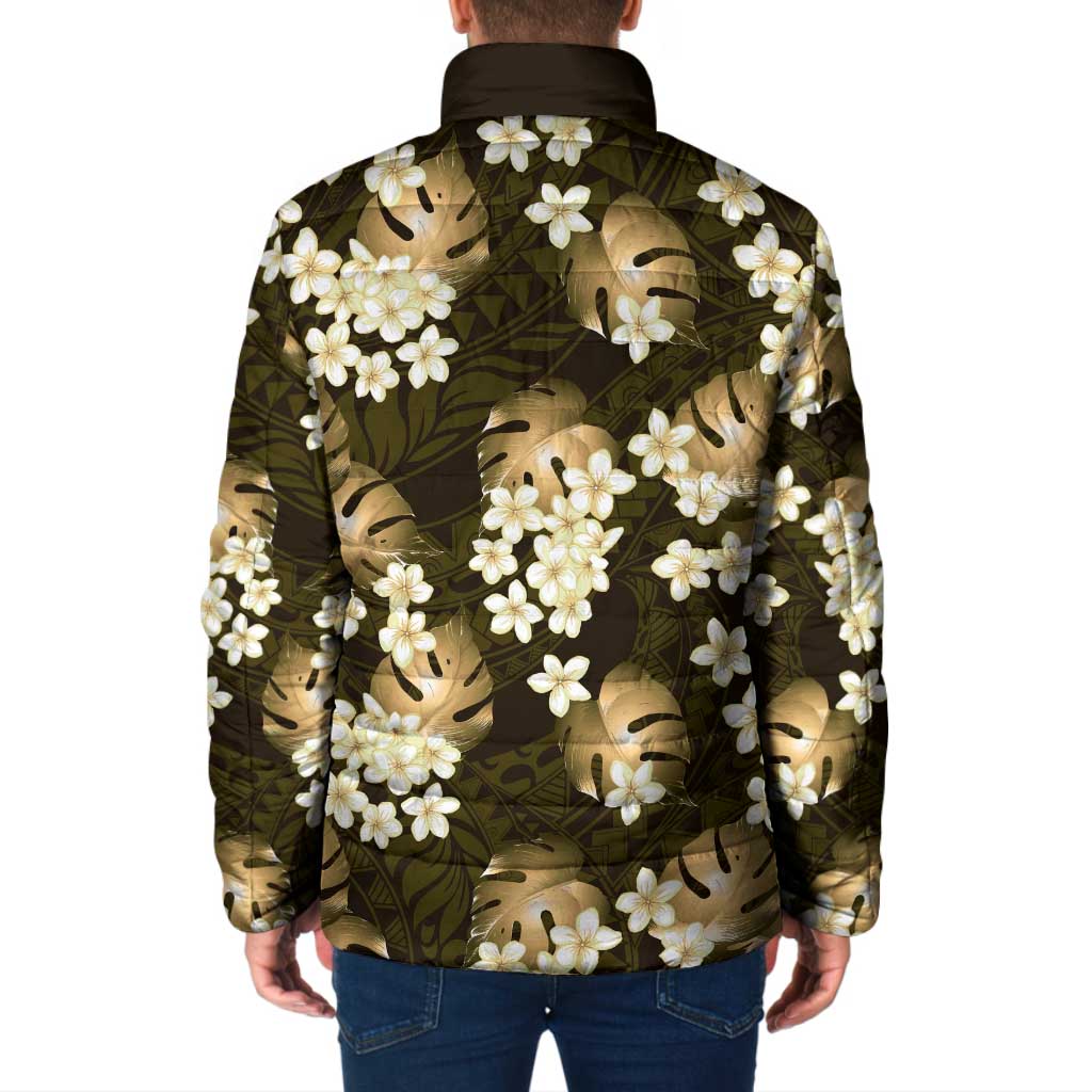 Gold Tropical Hawaii Padded Jacket Seamless Monstera Plumeria Hawaiian Pattern LT14 - Polynesian Pride