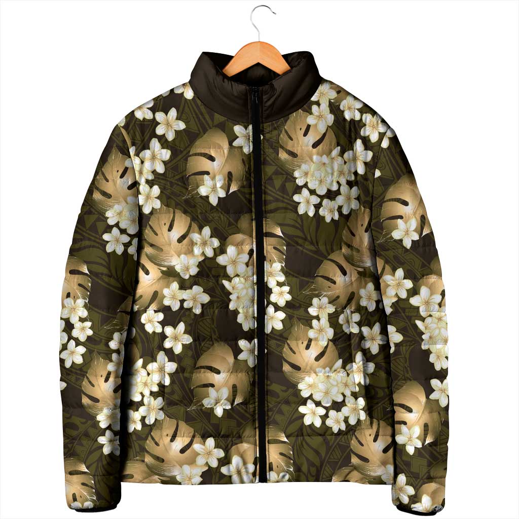 Gold Tropical Hawaii Padded Jacket Seamless Monstera Plumeria Hawaiian Pattern LT14 - Polynesian Pride