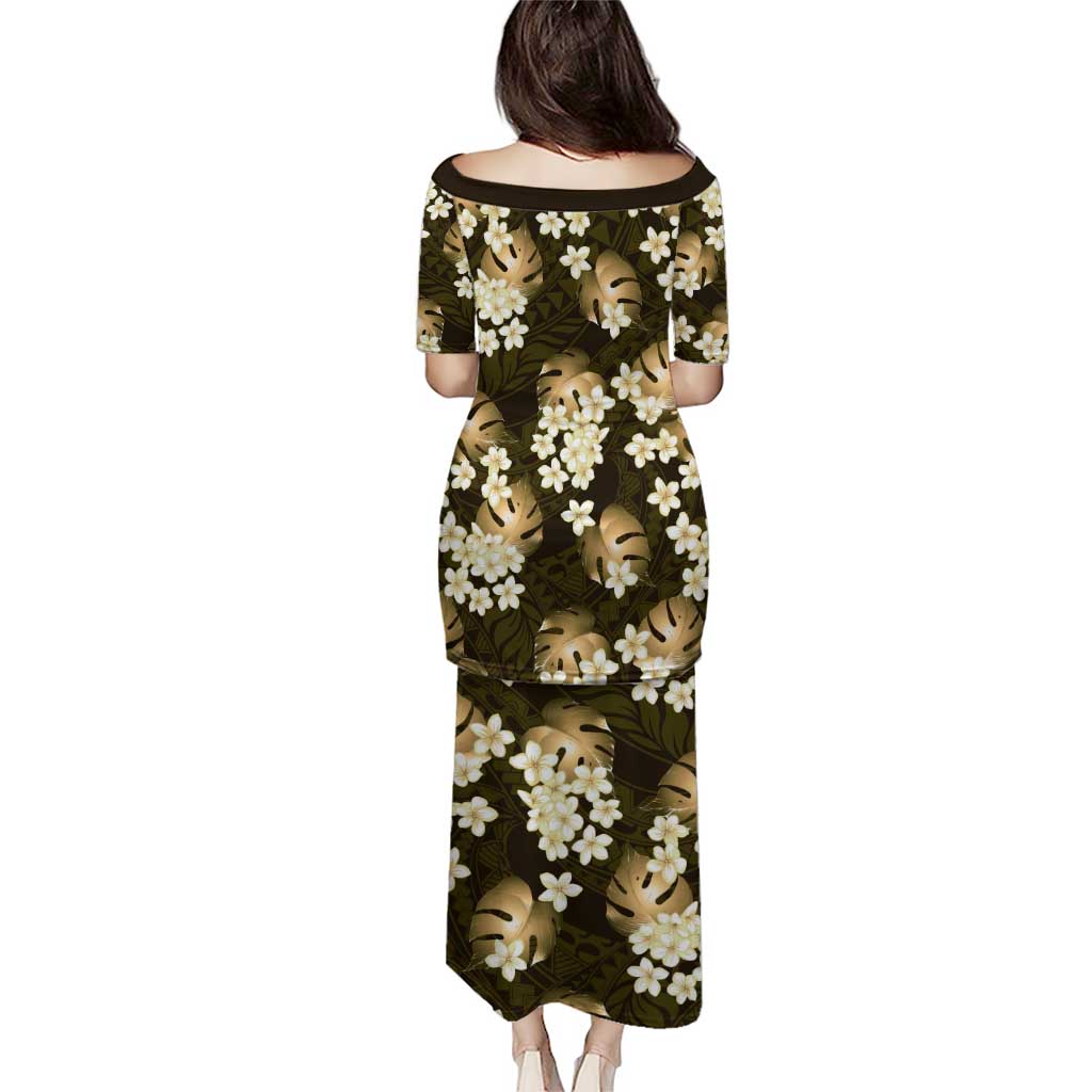 Gold Tropical Hawaii Puletasi Seamless Monstera Plumeria Hawaiian Pattern - Polynesian Pride