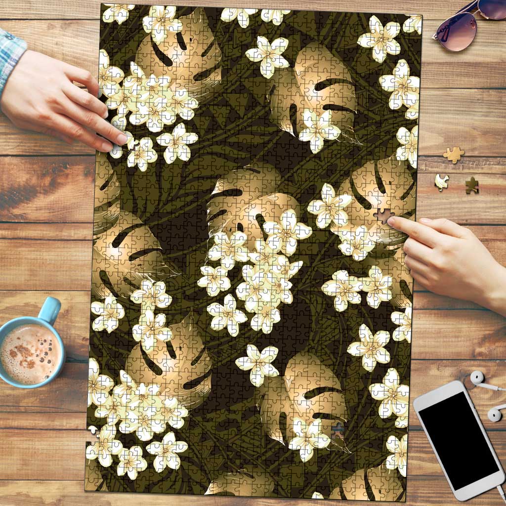 Gold Tropical Hawaii Puzzle Seamless Monstera Plumeria Hawaiian Pattern LT14 Gold - Polynesian Pride