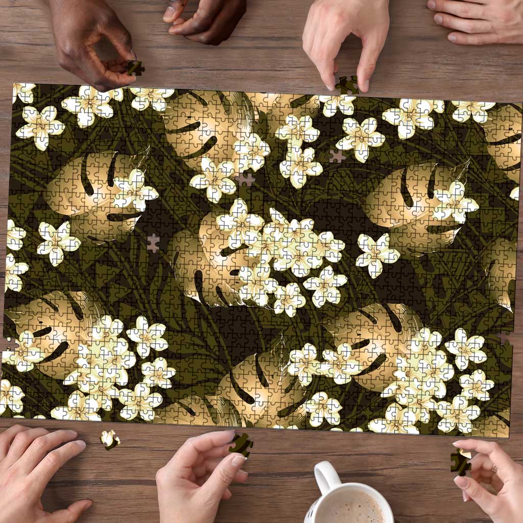 Gold Tropical Hawaii Puzzle Seamless Monstera Plumeria Hawaiian Pattern LT14 - Polynesian Pride