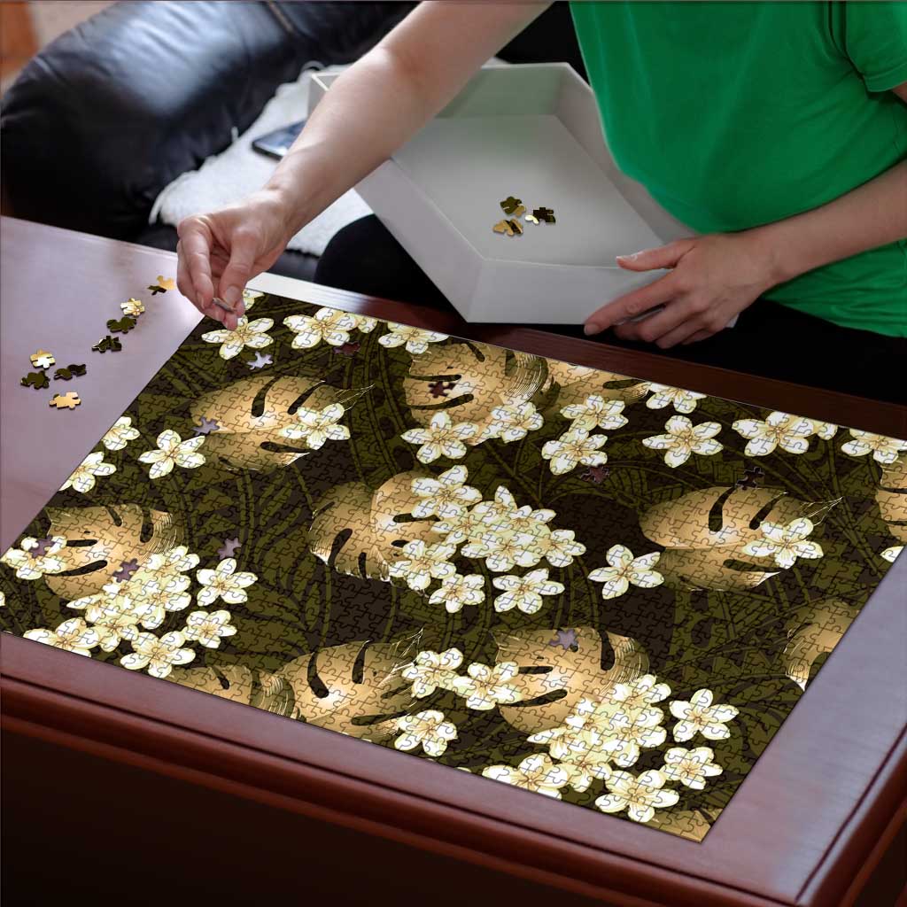 Gold Tropical Hawaii Puzzle Seamless Monstera Plumeria Hawaiian Pattern LT14 - Polynesian Pride