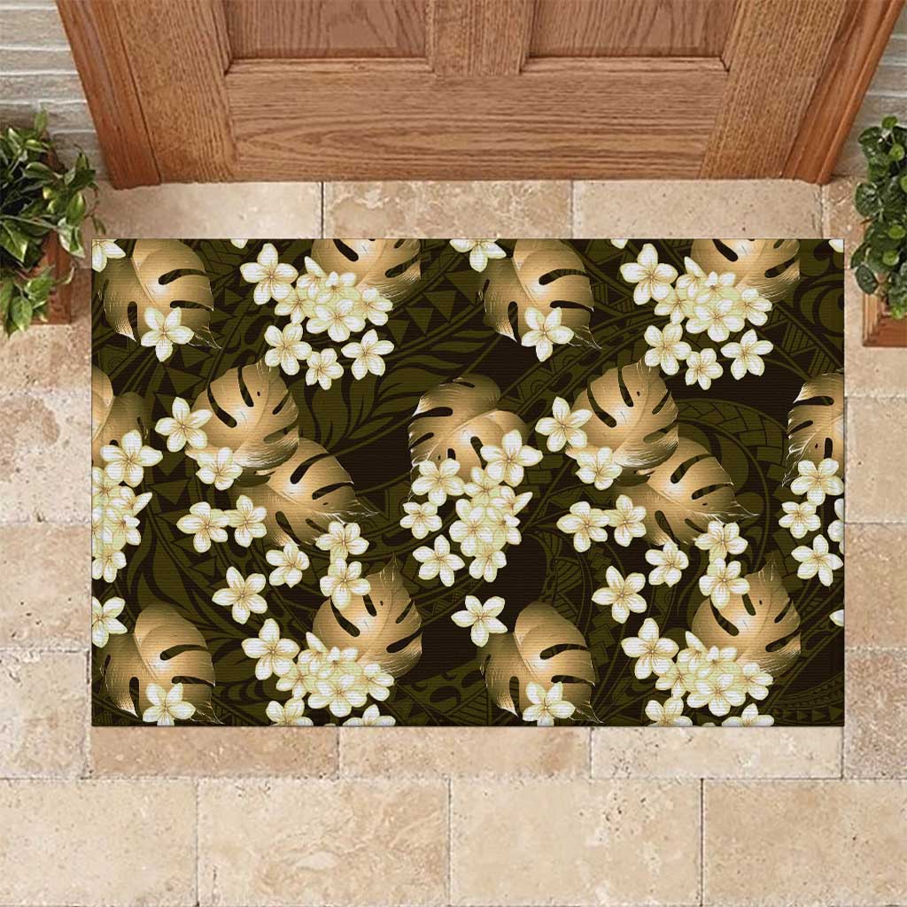 Gold Tropical Hawaii Rubber Doormat Seamless Monstera Plumeria Hawaiian Pattern LT14 Gold - Polynesian Pride