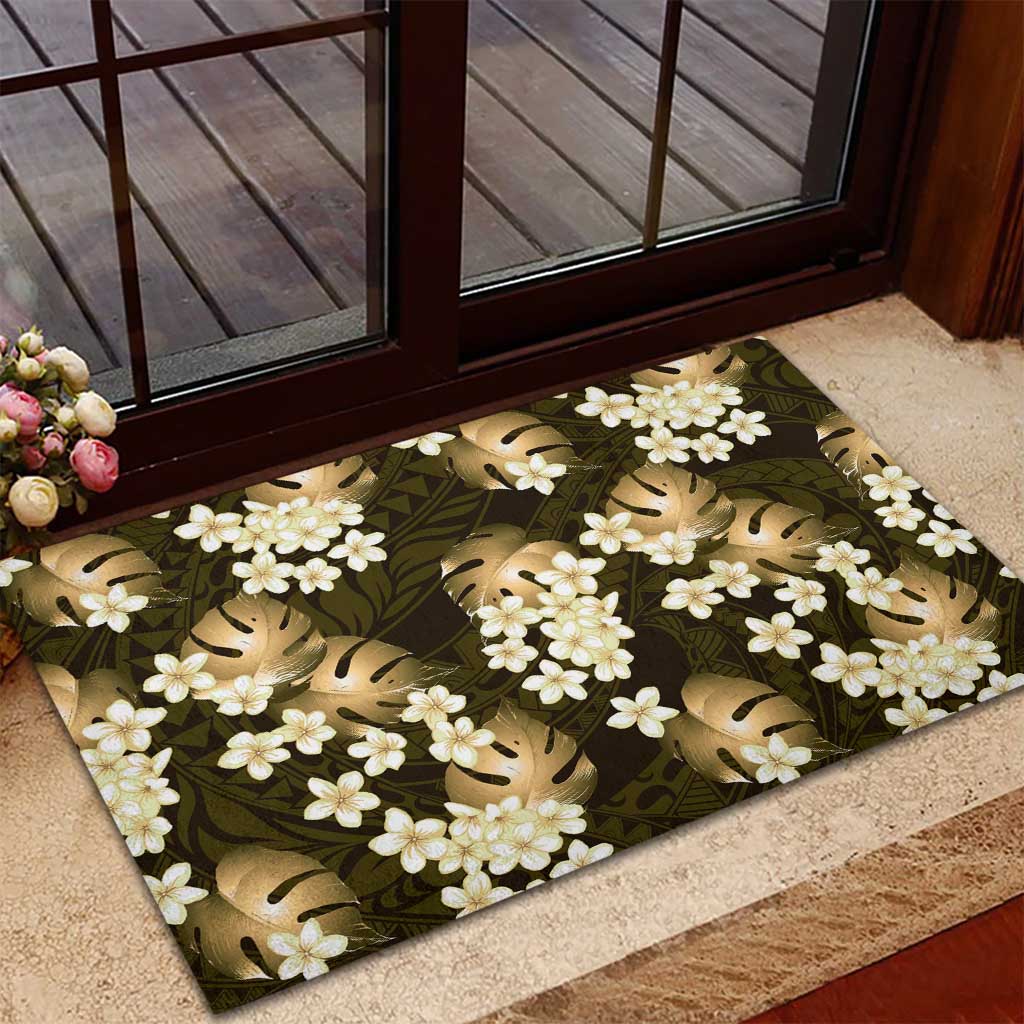 Gold Tropical Hawaii Rubber Doormat Seamless Monstera Plumeria Hawaiian Pattern LT14 - Polynesian Pride