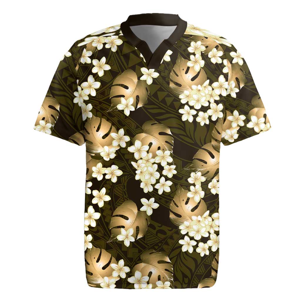 Gold Tropical Hawaii Rugby Jersey Seamless Monstera Plumeria Hawaiian Pattern LT14 Gold - Polynesian Pride