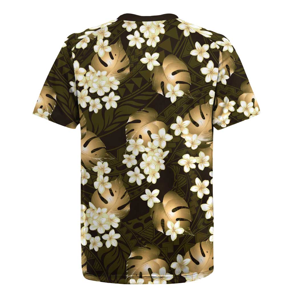 Gold Tropical Hawaii Rugby Jersey Seamless Monstera Plumeria Hawaiian Pattern LT14 - Polynesian Pride
