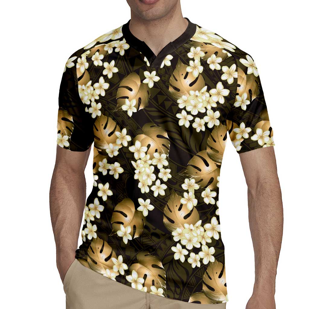 Gold Tropical Hawaii Rugby Jersey Seamless Monstera Plumeria Hawaiian Pattern LT14 - Polynesian Pride