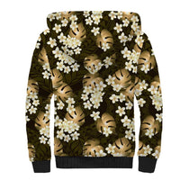Gold Tropical Hawaii Sherpa Hoodie Seamless Monstera Plumeria Hawaiian Pattern LT14 - Polynesian Pride