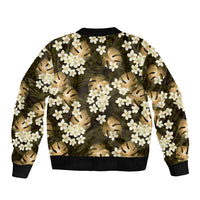 Gold Tropical Hawaii Sleeve Zip Bomber Jacket Seamless Monstera Plumeria Hawaiian Pattern - Polynesian Pride