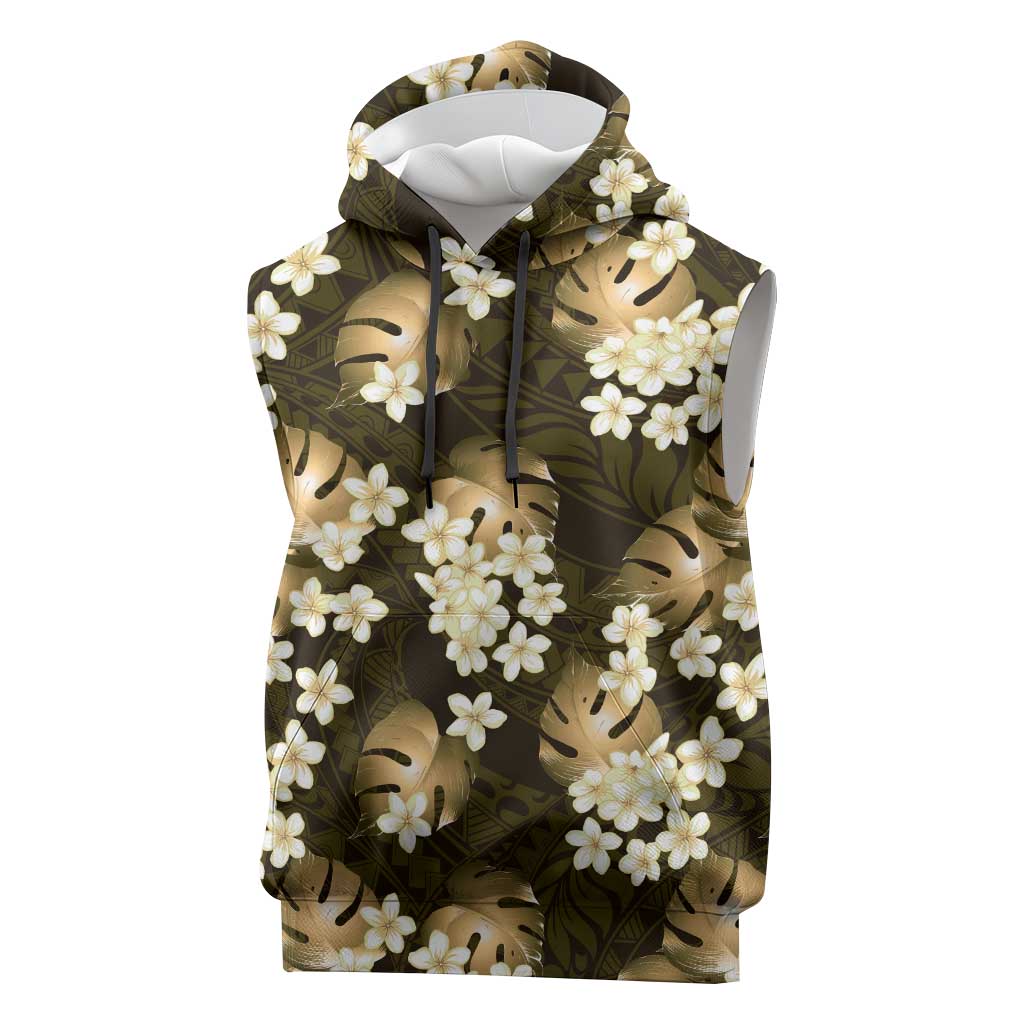 Gold Tropical Hawaii Sleeveless Hoodie Seamless Monstera Plumeria Hawaiian Pattern LT14 Gold - Polynesian Pride