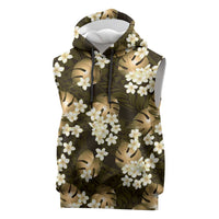 Gold Tropical Hawaii Sleeveless Hoodie Seamless Monstera Plumeria Hawaiian Pattern LT14 Gold - Polynesian Pride