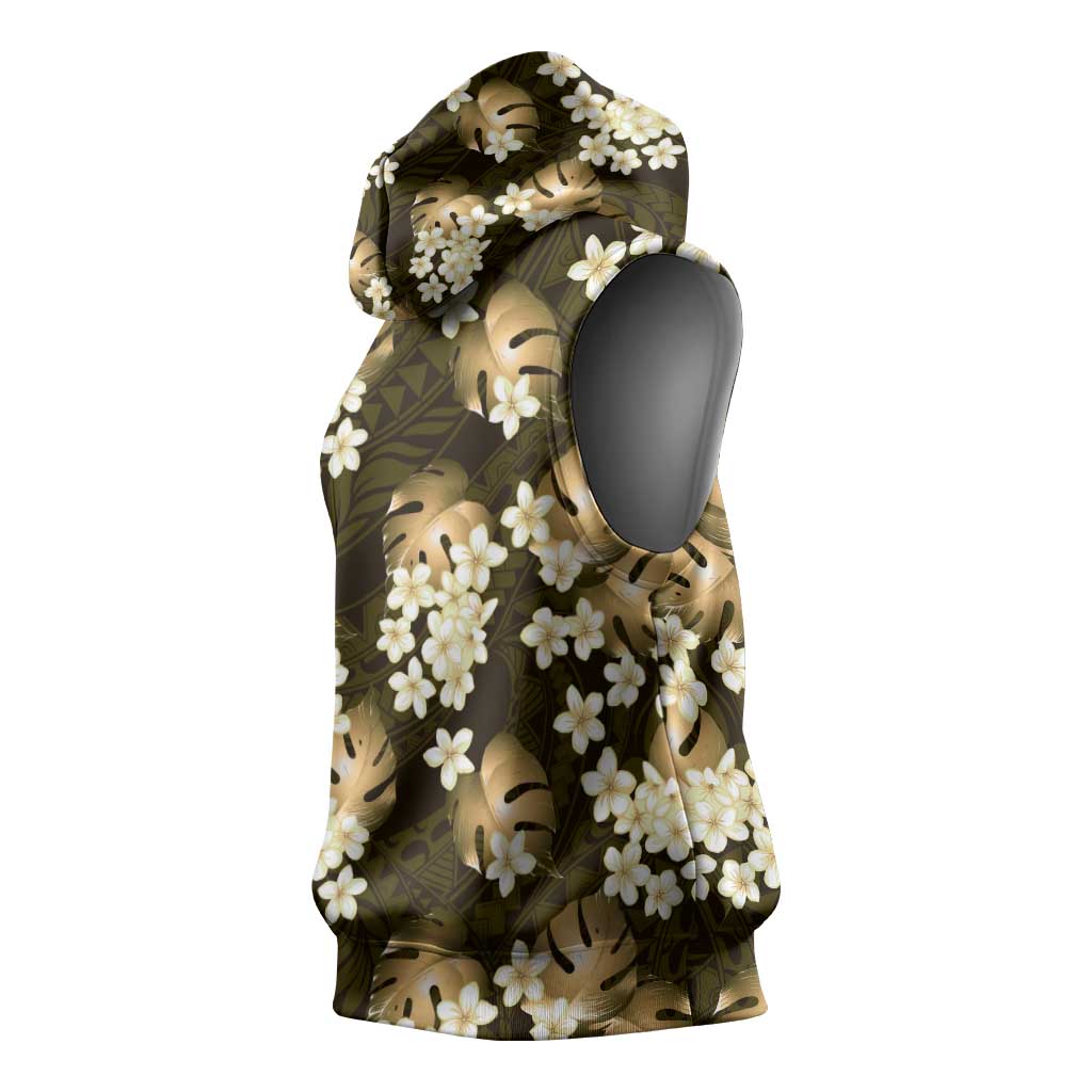 Gold Tropical Hawaii Sleeveless Hoodie Seamless Monstera Plumeria Hawaiian Pattern LT14 - Polynesian Pride